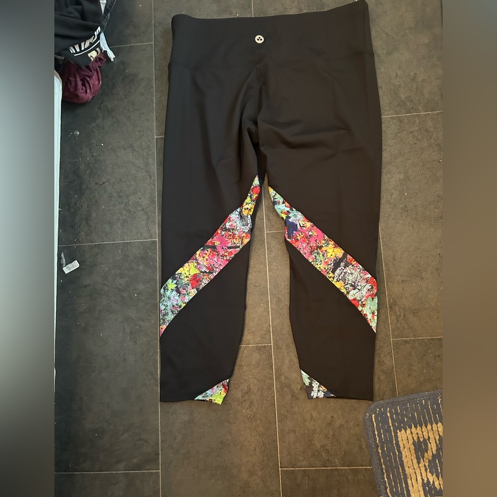 Soulgani Active Leggings Womens Size XL Petite Floral Abstract Print  New